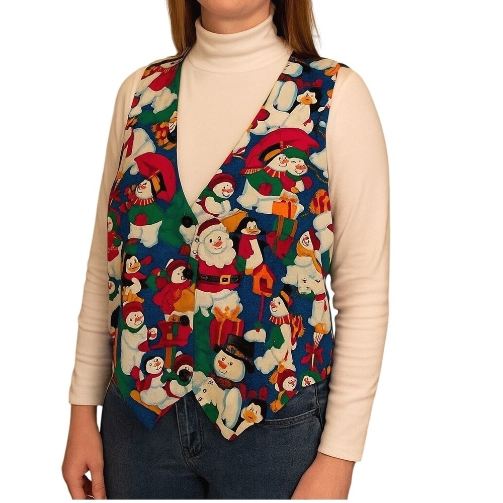 Vintage III MAIN Unisex Christmas Vest Snowmen‎ Santa Size M